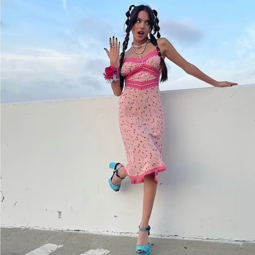 Betsey Johnson pink coral slip lace dress NWT